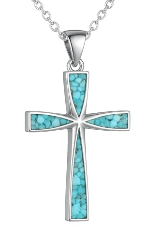 Marhabu Stainless Steel Turquoise Cross Necklace for Men and Women – Faith Pendant Jewelry with Adjustable Chain, Gift Box Included