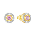 Blush Halo moissanite stud earrings in gold-tone 925 sterling silver with pink center accents