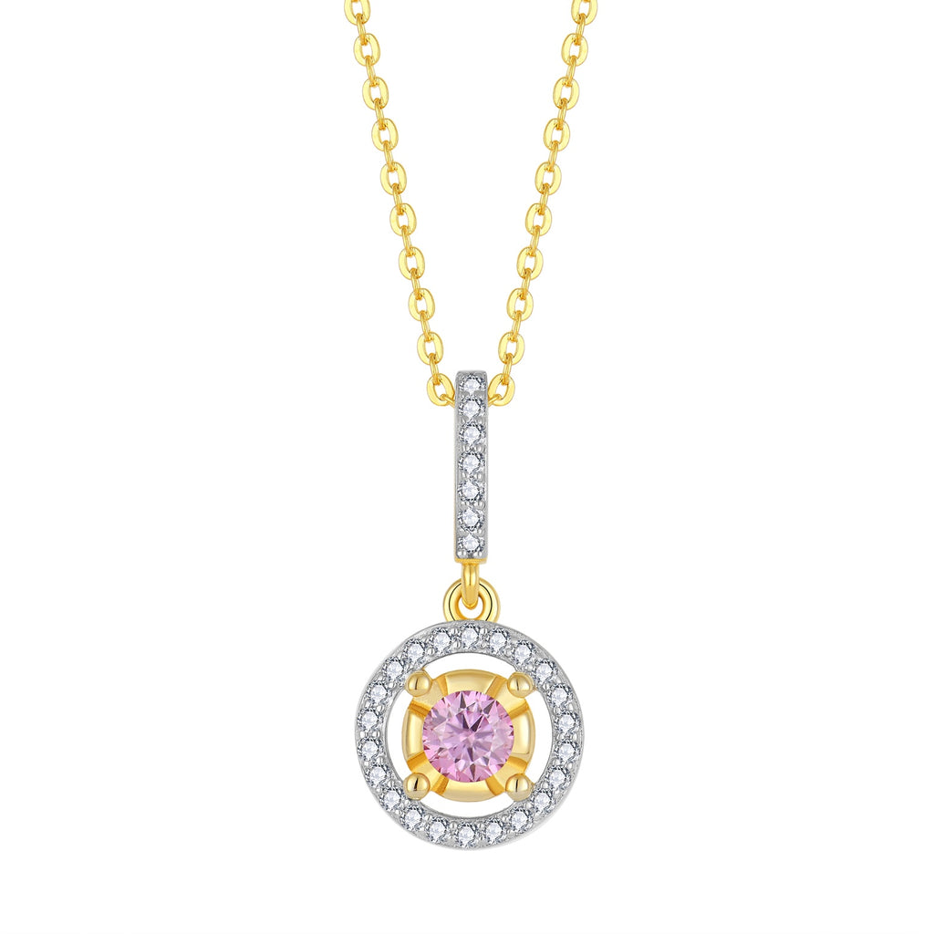 Blush Halo moissanite pendant necklace in gold-tone 925 sterling silver with pink center accent