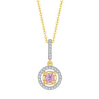 Blush Halo moissanite pendant necklace in gold-tone 925 sterling silver with pink center accent