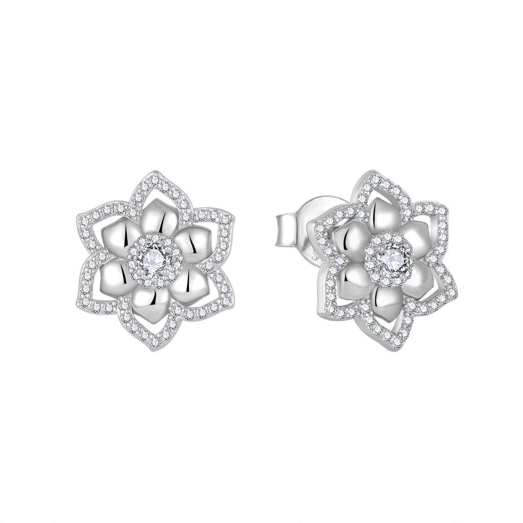 Celeste Floral moissanite stud earrings in polished 925 sterling silver