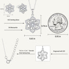 Celeste Floral necklace and earrings dimensions with 925 sterling silver and 5A moissanite specifications