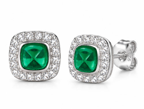 Marhabu S925 lab-created emerald halo stud earrings on white background