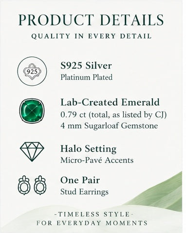 Verified product details for Marhabu S925 lab-created emerald halo stud earrings