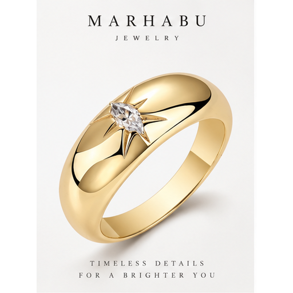 Marhabu S925 gold-plated marquise moissanite starburst ring hero image