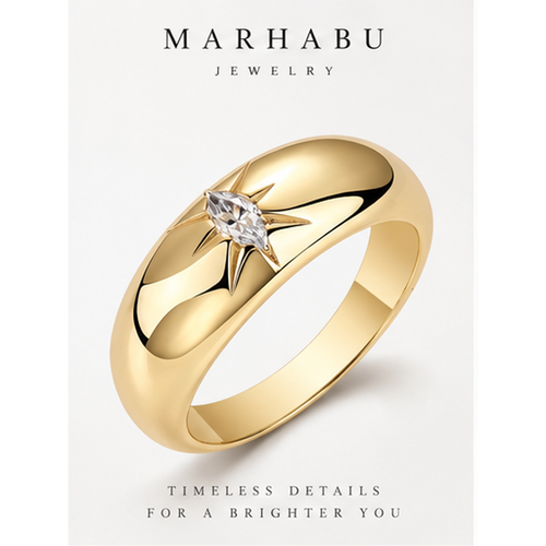 Marhabu S925 gold-plated marquise moissanite starburst ring hero image