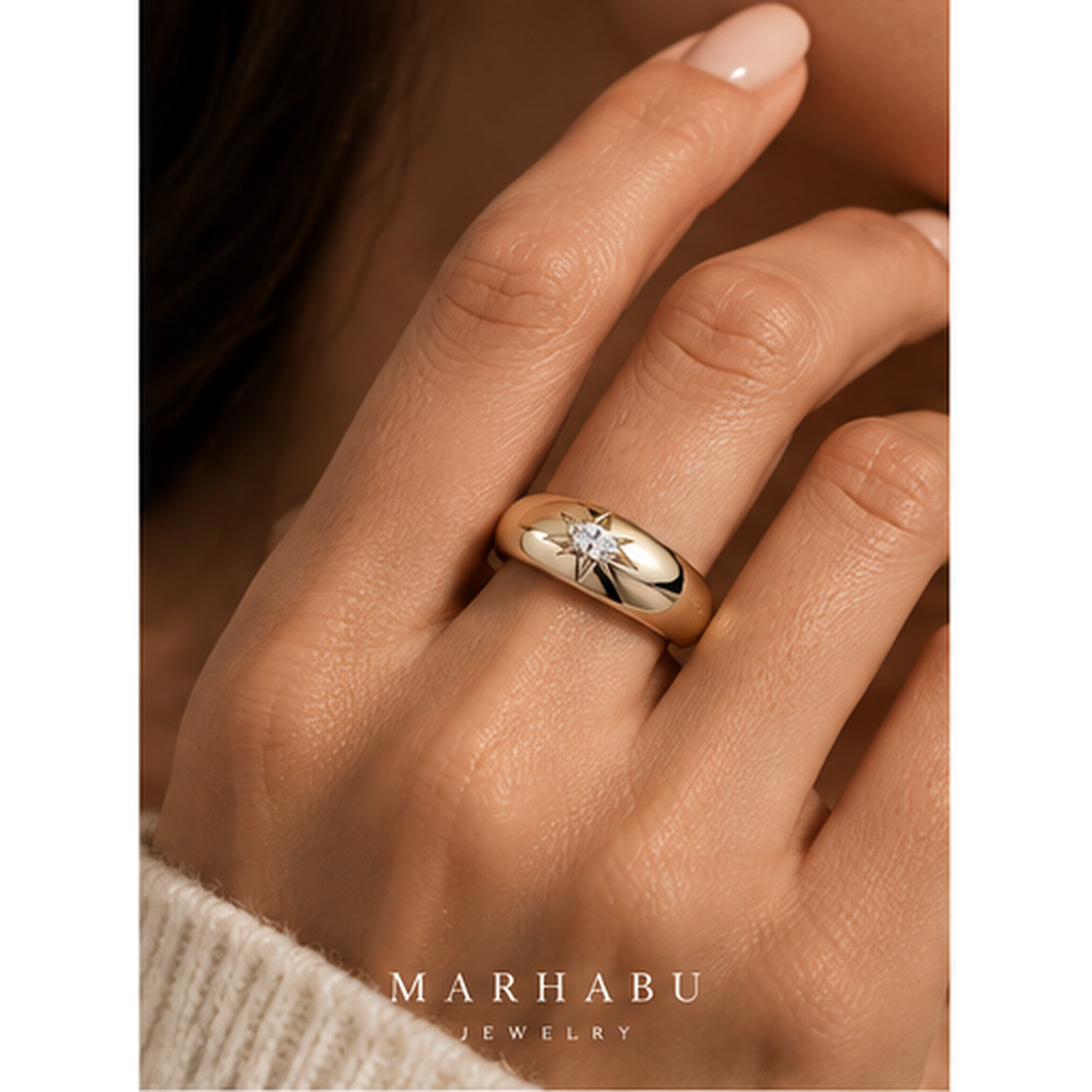 Marhabu marquise moissanite starburst ring worn on hand