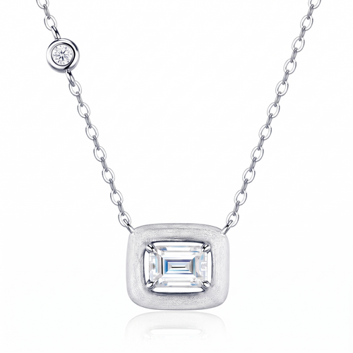 Marhabu S925 emerald-cut moissanite square pendant necklace on white background