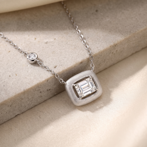 Marhabu S925 emerald-cut moissanite square pendant necklace lifestyle image