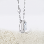 Side profile of Marhabu S925 emerald-cut moissanite square pendant necklace