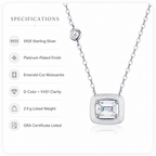 Specifications for Marhabu S925 emerald-cut moissanite square pendant necklace