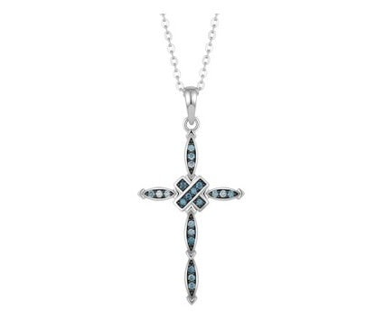 Midnight Cross moissanite pendant necklace in 925 sterling silver with deep blue accents