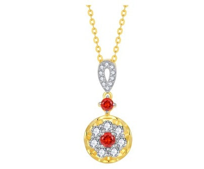 Scarlet Halo moissanite pendant necklace in gold-tone 925 sterling silver with red center accent