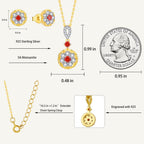 Scarlet Halo necklace and earrings dimensions with 925 sterling silver and 5A moissanite specifications